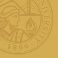 Yellow icon of the SFSU seal in the upper left corner