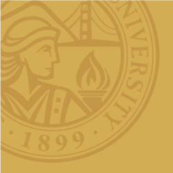 Yellow icon of the SFSU seal in the upper left corner